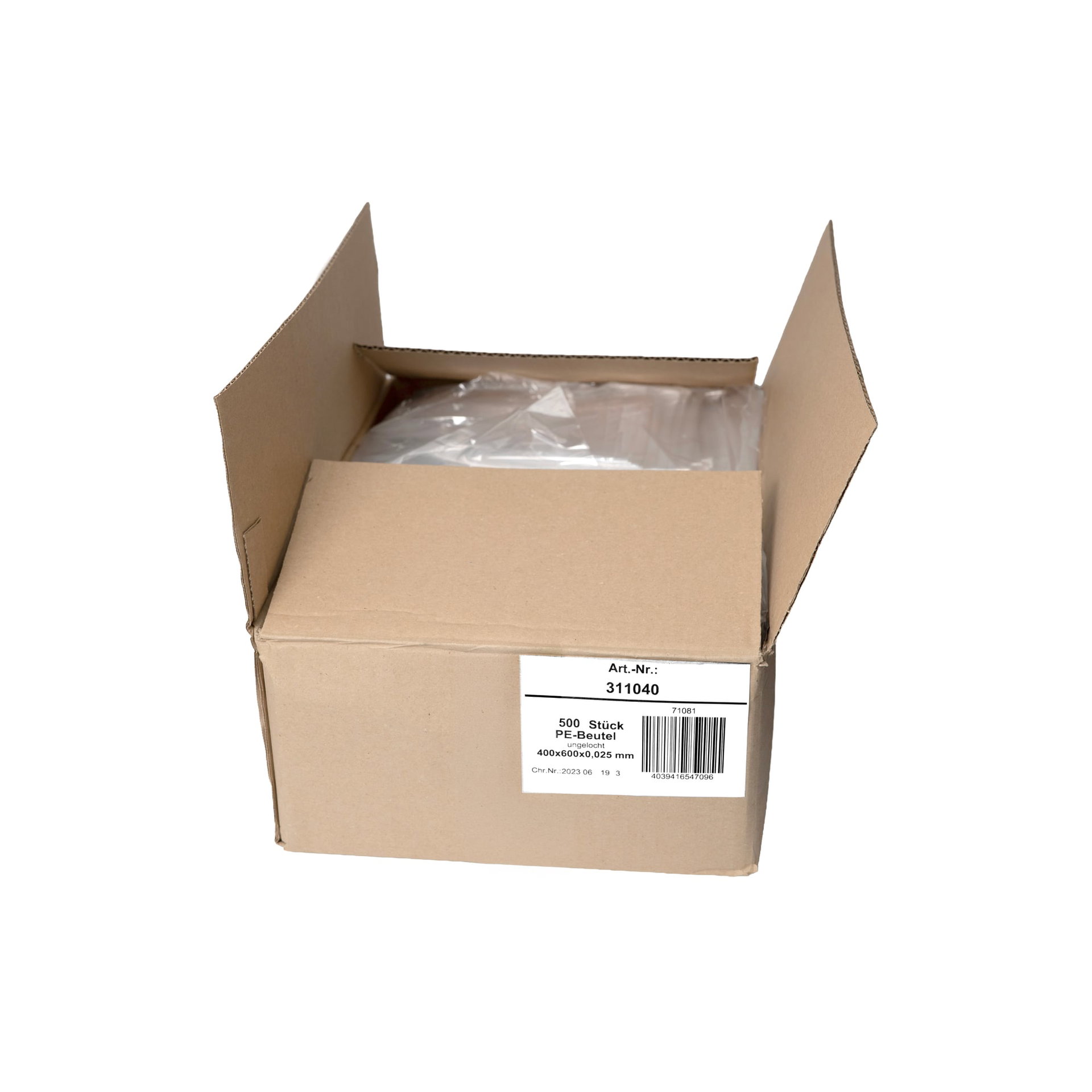 Poly-Flachbeutel 40 × 60 cm 25 µm — Karton: 500 Stk.