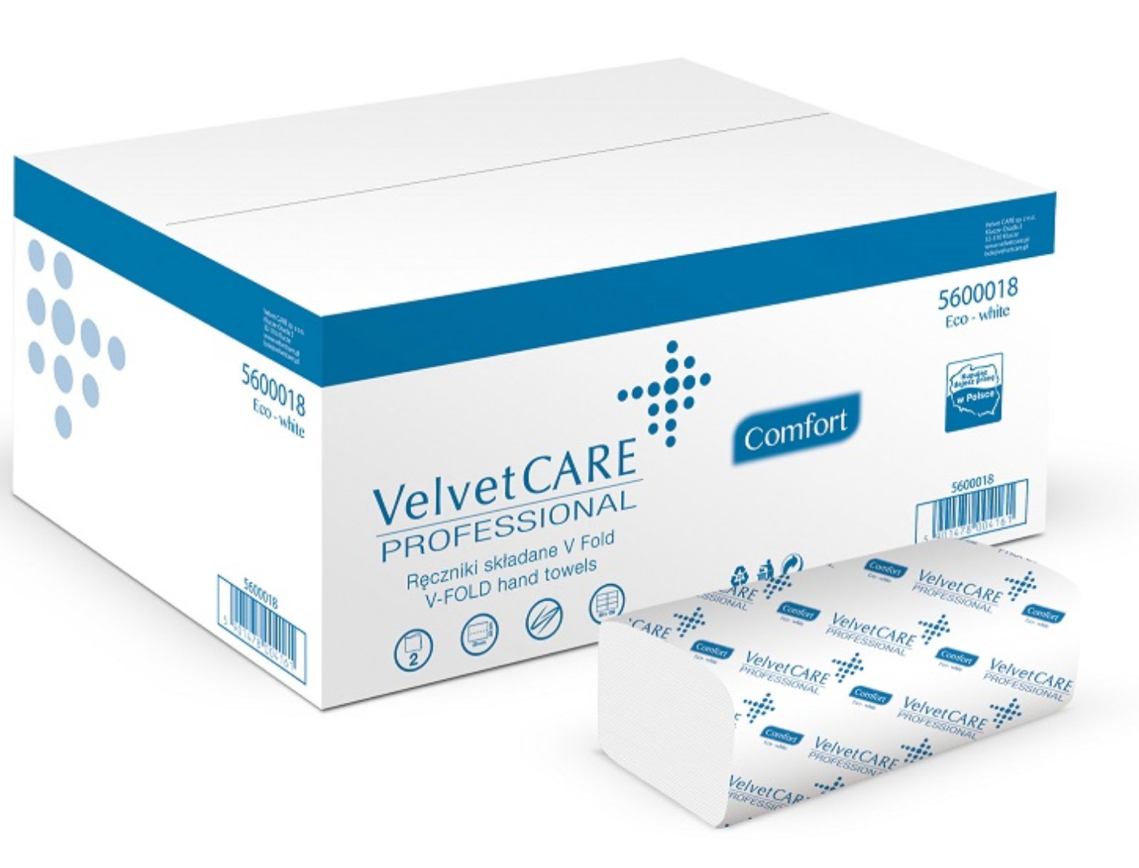 VelvetCARE Professional Handtuchpapier 2-lagig 25 × 23 cm — V-Falz (Zick-Zack-Falz) · Karton: 3000 Stk.